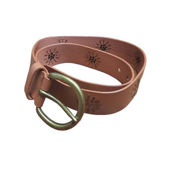 Linea Pelle Anthropologie Brown Genuine Leather Metal Floral Studded Belt - Picture 4 of 13
